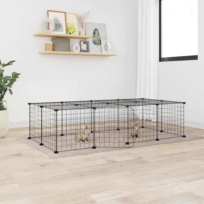 3114055 vidaXL Cage animaux de compagnie à 20 panneaux et porte Noir 35x35 cm