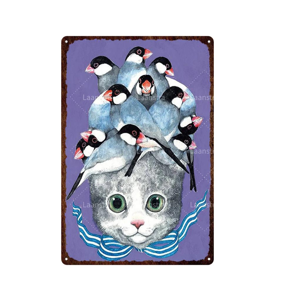 Cute Animal Funny Cat Metal Signs Vintage Metal Sign Painting Plate for Bar Club Pet Shop Decor Retro Poster Wall Decor Painting