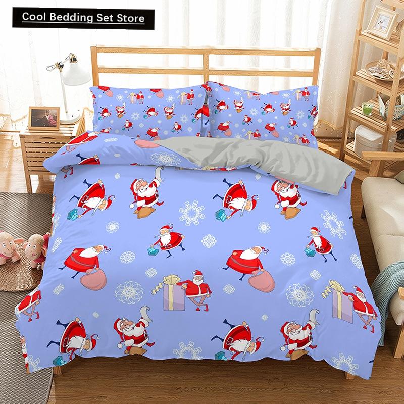 Red Christmas King Queen Duvet Cover Cartoon Santa Claus Bedding Set for Kid Boy Girl Happy Holiday 2/3pcs Polyester Quilt Cover