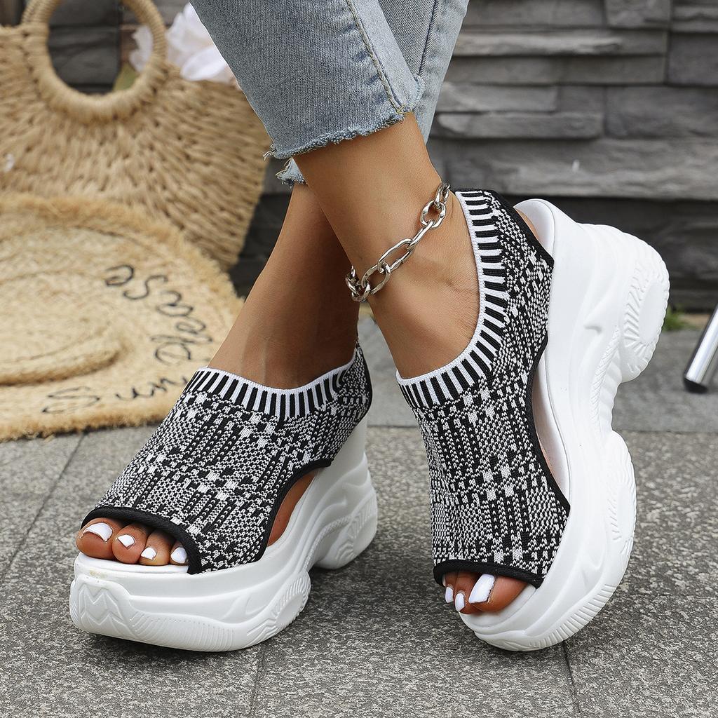 Flying Woven Sports Sandals Breathable Large Size Foot Set Platform Muffin Roman Sandals Women'S Summer