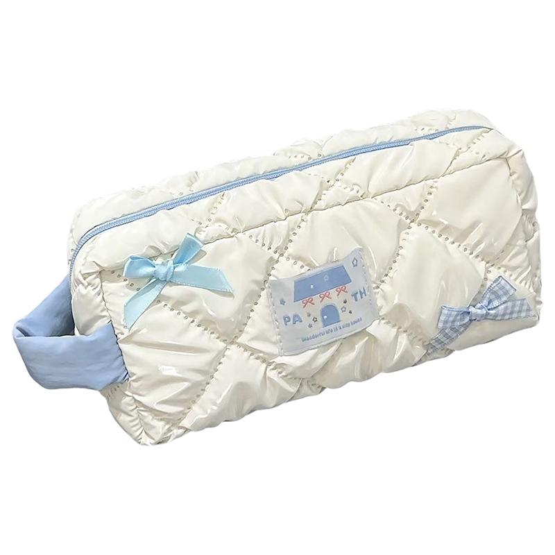 

1Pc Blue Bow Pencil Case Large Capacity Pencil Bag Stationery Bag Travel Cosmetic Storage Bag Girls Pencil Case Organizer