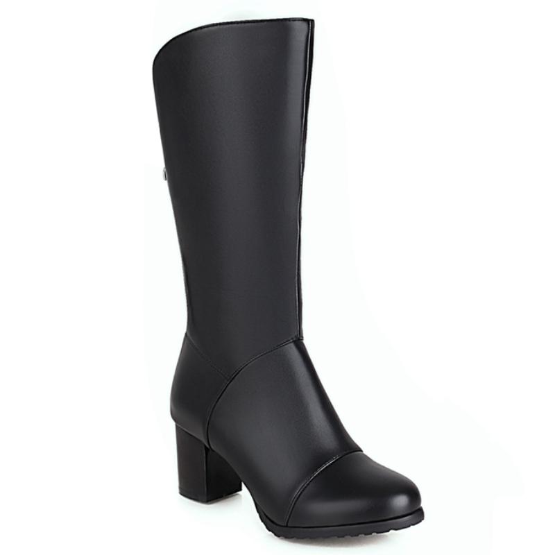 

Осенне-зимние ботфорты женские 2025 модные красные черные высокие сапоги женские элегантные блочные каблуки молния праздничная обувь для девочек 39