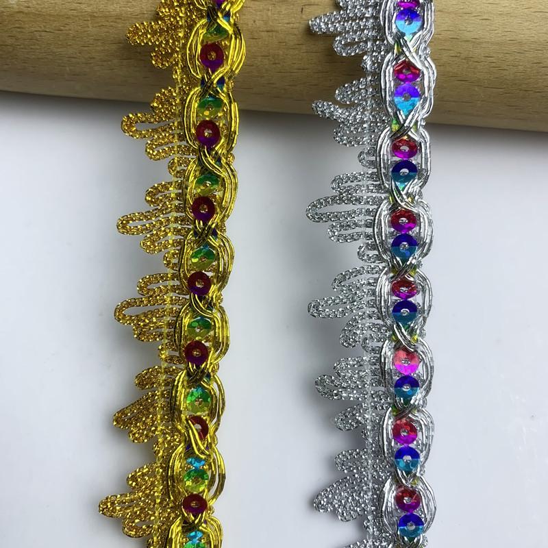 4m/13.12ft Lace Gold Silver Curtain Trim Ribbon HanMade DIY Sewing Sequin Accessory Wedding Craft Clothes Party Decoration Ties Big Wide 2cm Wide