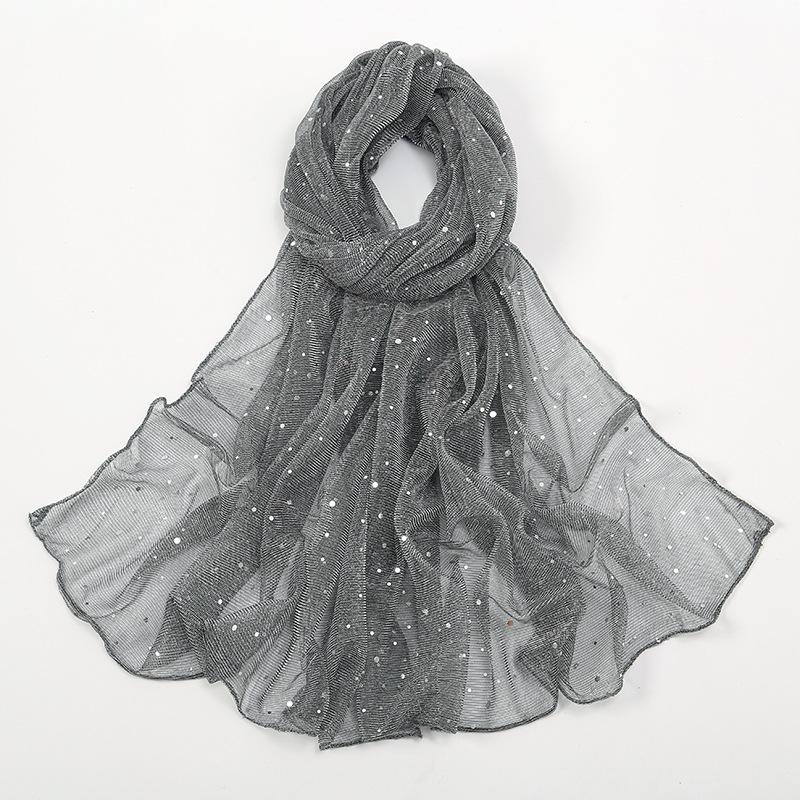 

Новый платок женский с пайетками, золотой и серебряной нитью, летний однотонный, солнцезащитный, тонкий, мягкий фолард, шаль, повседневный женский шарф-палантин