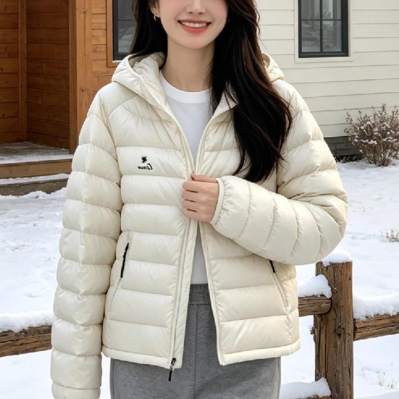 Rib down jacket women's new light and thin duck down annual short winter hooded women's coat