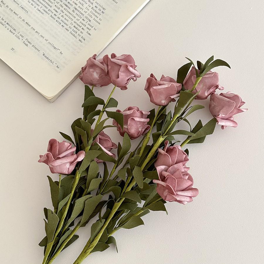 Windflower Hand Bouquet: Retro French Rose Dried Artificial Flowers In Paper Bag for Decoration & Photo Props