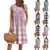 Women's Summer Fashion Casual Round Neck Short Sleeve Plaid Print Dress