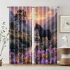 2 Pcs   Filtering Curtains (excluding Rods   Non-movable   Without Batteries) Vintage River Valley Horse Dusk for Use In Bedrooms