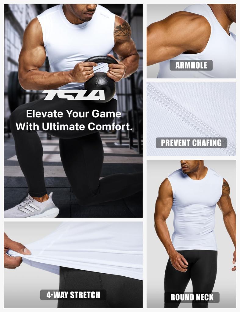 Tesla Sleeveless Sports UV Tank Compression Compression Wear for Base Compression Shirt Men's Undershirt, Protection, Sweat-Wicking, Quick-Drying,