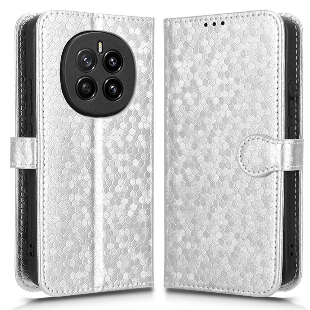 

For Honor Magic7 5G Wallet Case Dot Pattern Imprint PU Leather Phone Cover Silver