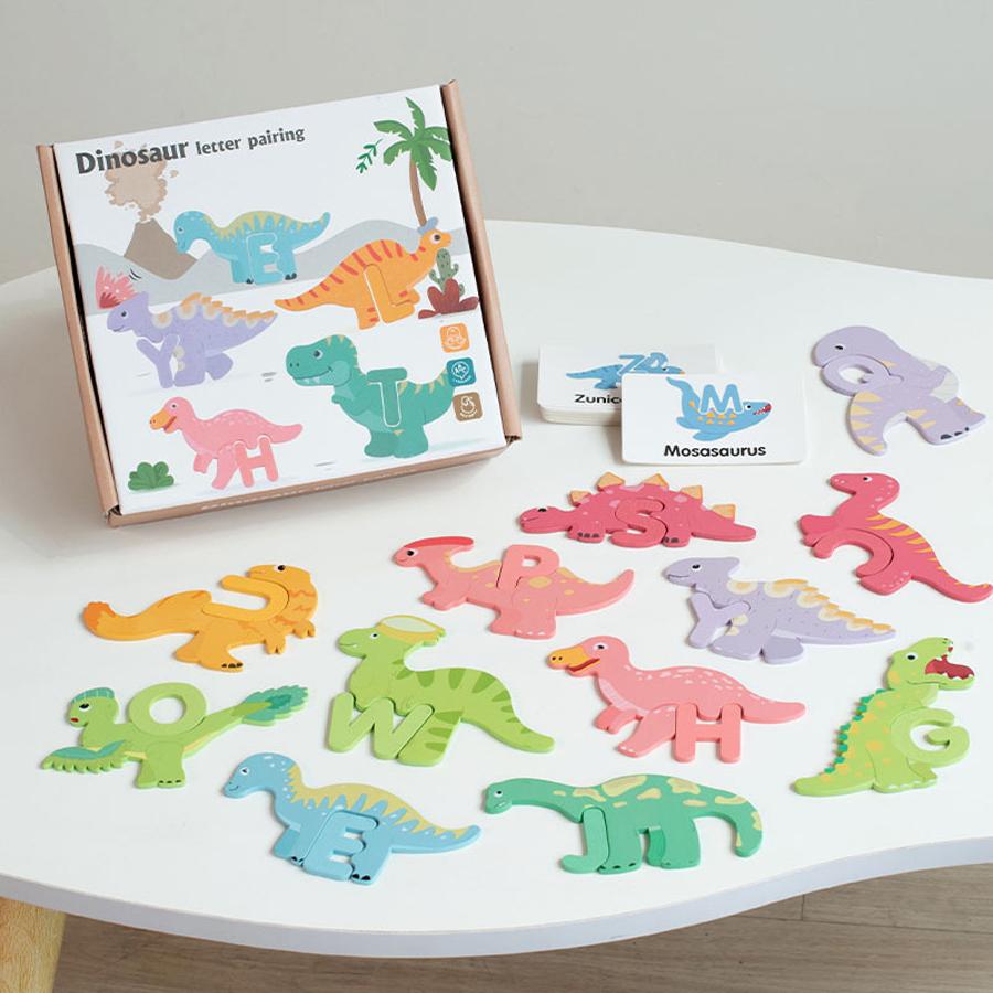 

Wooden Alphabet Puzzle Matching Board Letters Shape Sorter Montessori Educational Dinosaur Color Toy for Toddlers 1-3 Years Gift