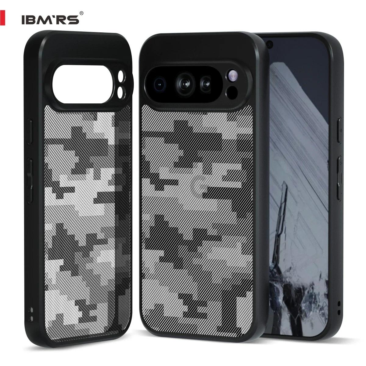 

(В комплекте ремешок на запястье)Чехол ibmrs для Google Pixel 9 Pro XL, прочный, гибкий, прочный, противоскользящий, противоударный, из ТПУ, задняя крышка - черный камуфляж