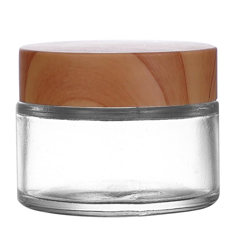 Travel Size Cosmetic Cream Bottle with Wood Grain Lid for Skincare and Makeup Remover