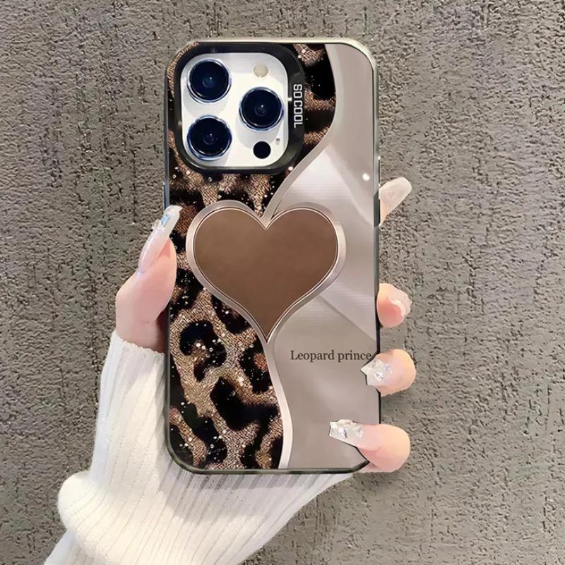 Leopard print heart-shaped design phone case suitable for iPhone 17 16 15 14 13 12 11 Pro/ Max /Plus anti-fall and shockproof