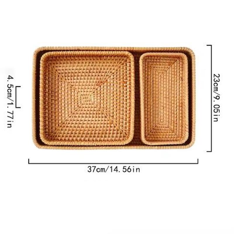 Rattan Serving Tray, Rectangle Basket Wicker Storage and Organizing Baskets, Natural Decorative Woven Tray for Home Decor