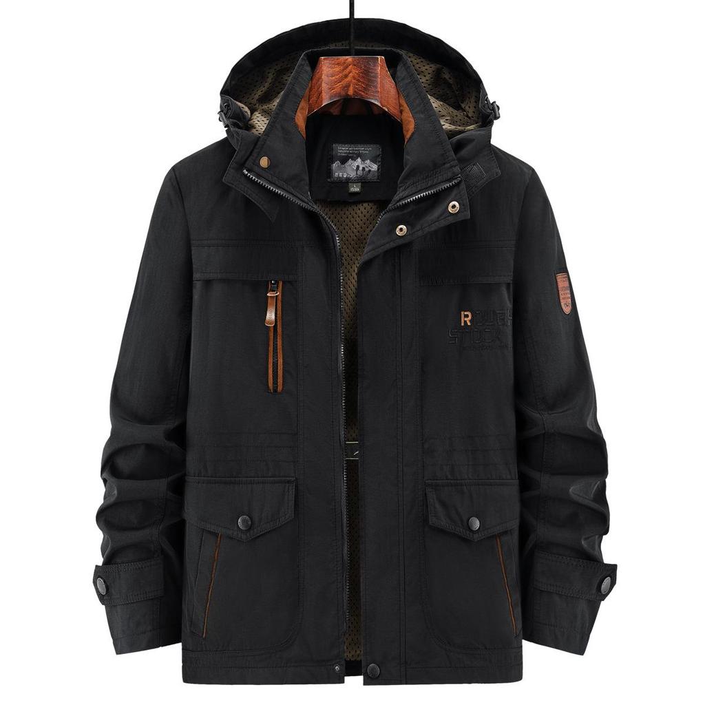 Large Size Jacket Men's Cotton Jacket Autumn Thin Outdoor Windproof Multi-pocket Suit
