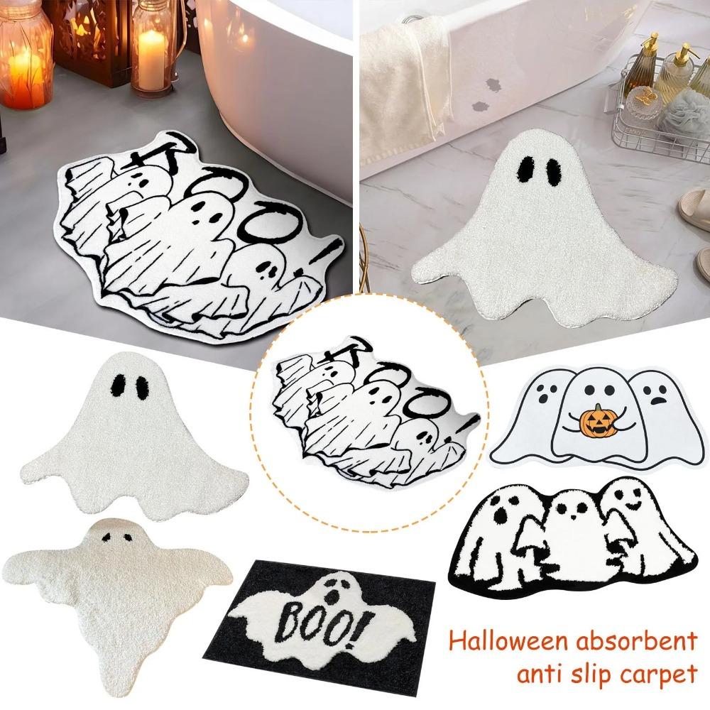 Halloween Cartoon Ghost and Goblins Imitation Cashmere Carpet Home Bathroom Door Decorative Floor Mats Anti-slip Rug Foot Mat