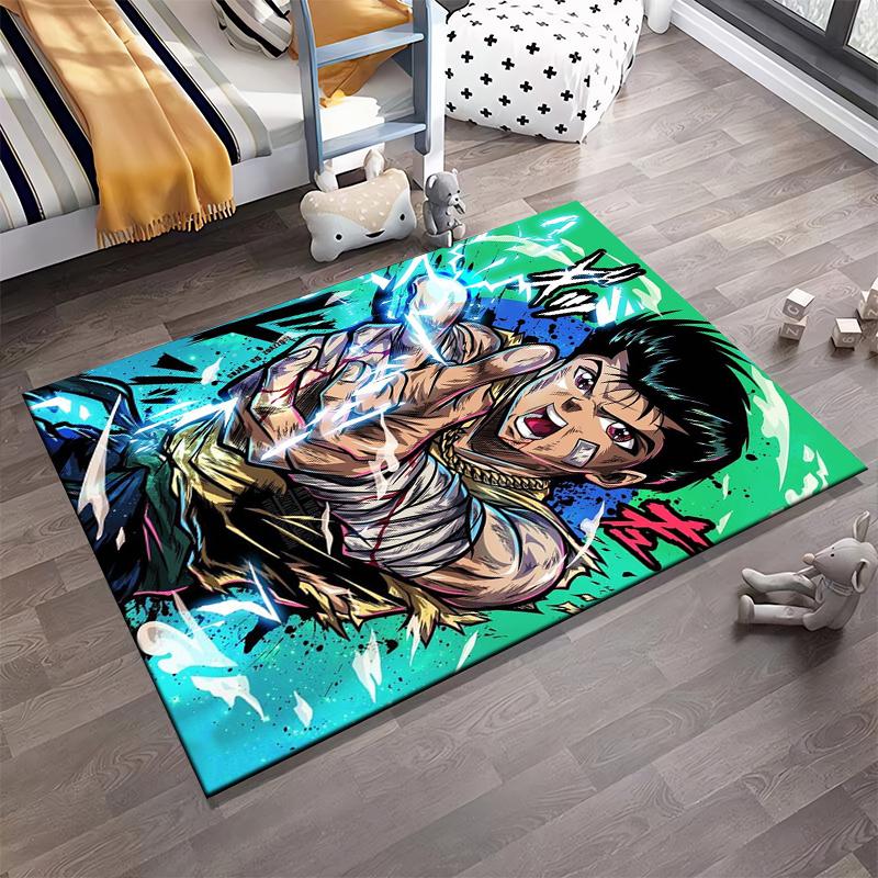 Anime Style Rug with Energetic Warrior and Lightning Effects Pattern Suitable for Use As an Anti-slip for Living Room Bedroom Sofas