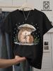Hold An Umbrella and Snuggle Up with Small Hedgehogs Gentle Watercolor Small Animal Print Round Neck Women's T-shirt