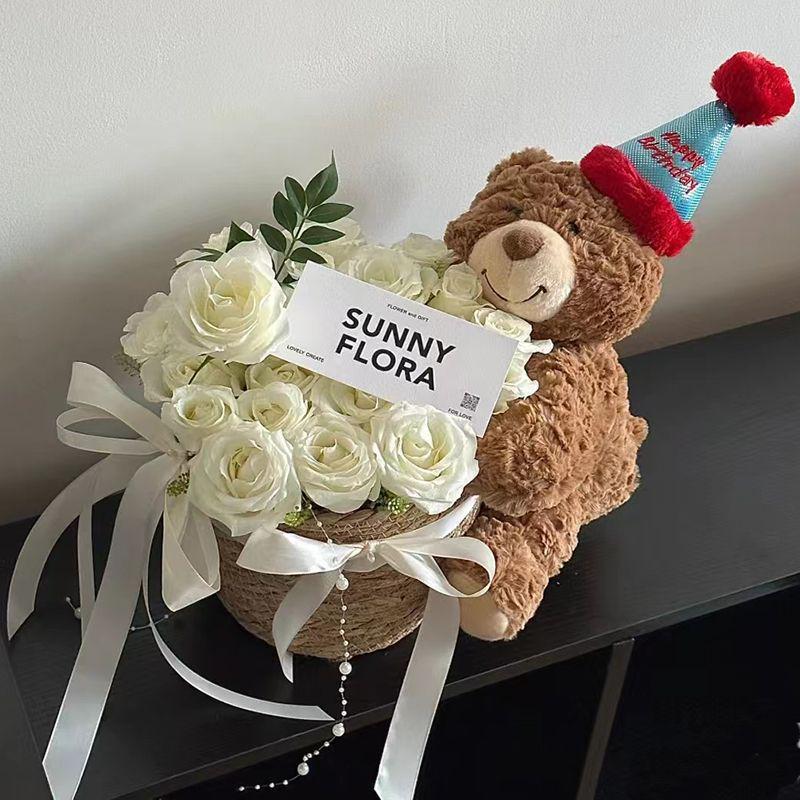 Presente de aniversário: Buquê de Flor de Sabão e Urso de Pelúcia com Boneca para Namorada - Frete Grátis