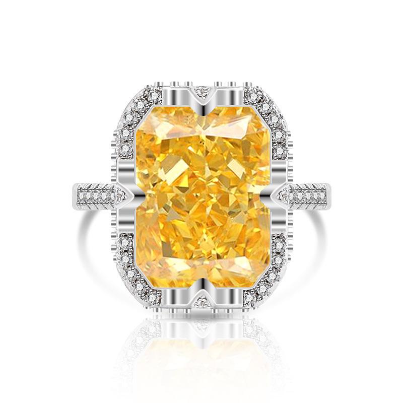 2026 Colored Treasure Ice Flower Cut Zircon Ring, European and American Fashion Luxury Inlaid Flash High Carbon Diamond Ring