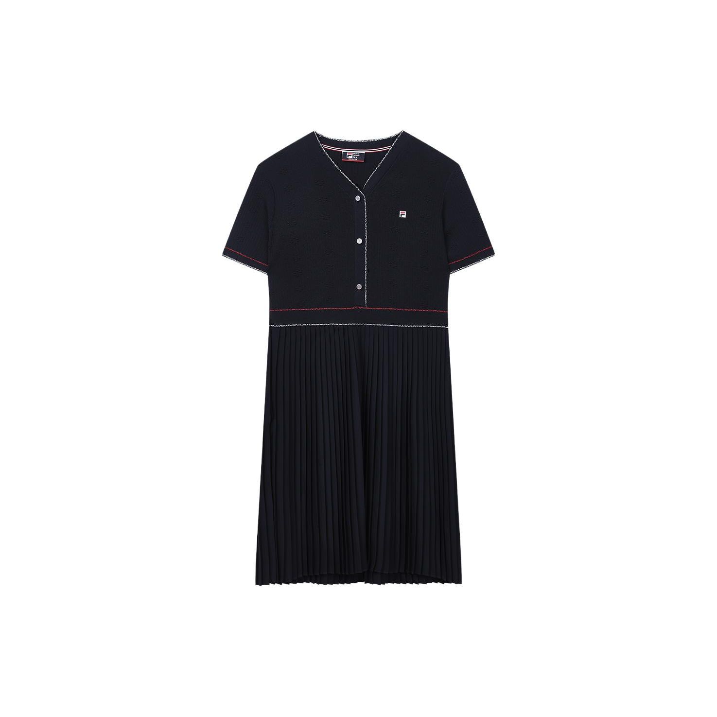 

Fila Современное Наследие Классическое Деловое Платье с V-образным вырезом, цветным блоком, однотонное, с коротким рукавом, Женское платье Легендарно-синий F11W331313ANV M