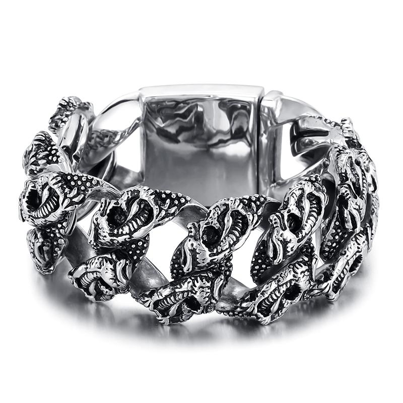 

Fongten Curb Bracelet for Men Stainless Steel Cuban Chain Male Heavy Wristband Bracelets Bangle Gothic Silver Color Jewelry 21.5cm