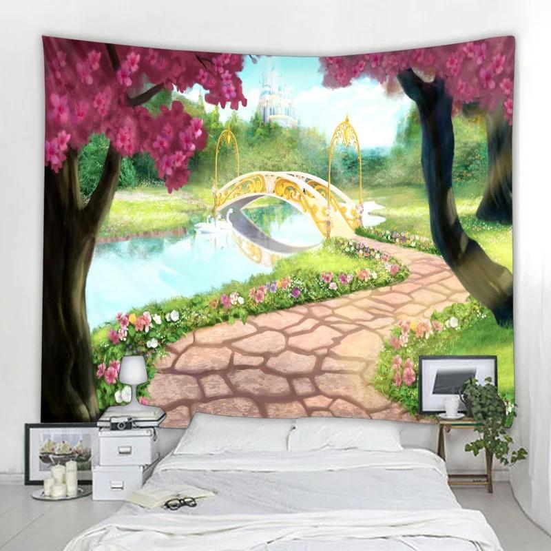Bohemian Zimmerdekor Natürliches Wandbehang Mandala Gartenszene Psychedelischer Teppich Hippie Schlafzimmer Stoffteppich