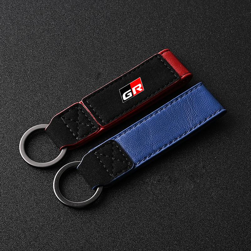 Luxury Suede Leather Car Keychain Key Ring Pendant For Toyota GR Gazoo Racing Toyota Yaris Hilux Corolla Prius Auto Accessories