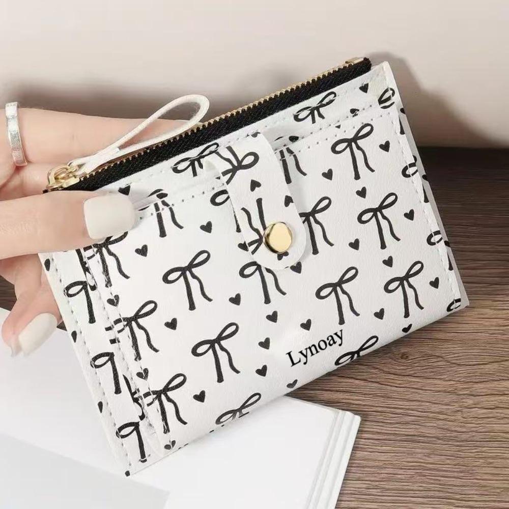 New Ultra-thin Short Wallet Zipper Bowknot Card Clip Lightweight Coin Purse Women