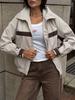 Women's Color Block Jacket Casual Stand Collar Zip Up Long Sleeve Crop Top Outerwear