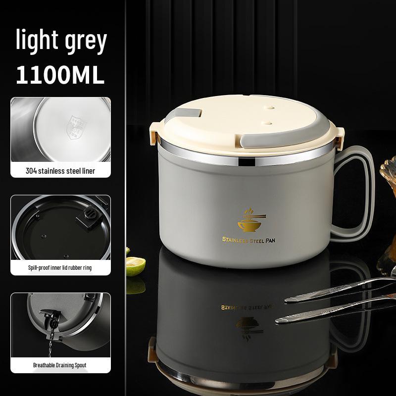 316 Food-Grade Stainless Steel Noodle Bowl with Lid and Drain for Dorm or Canteen; Easy-to-Clean.
