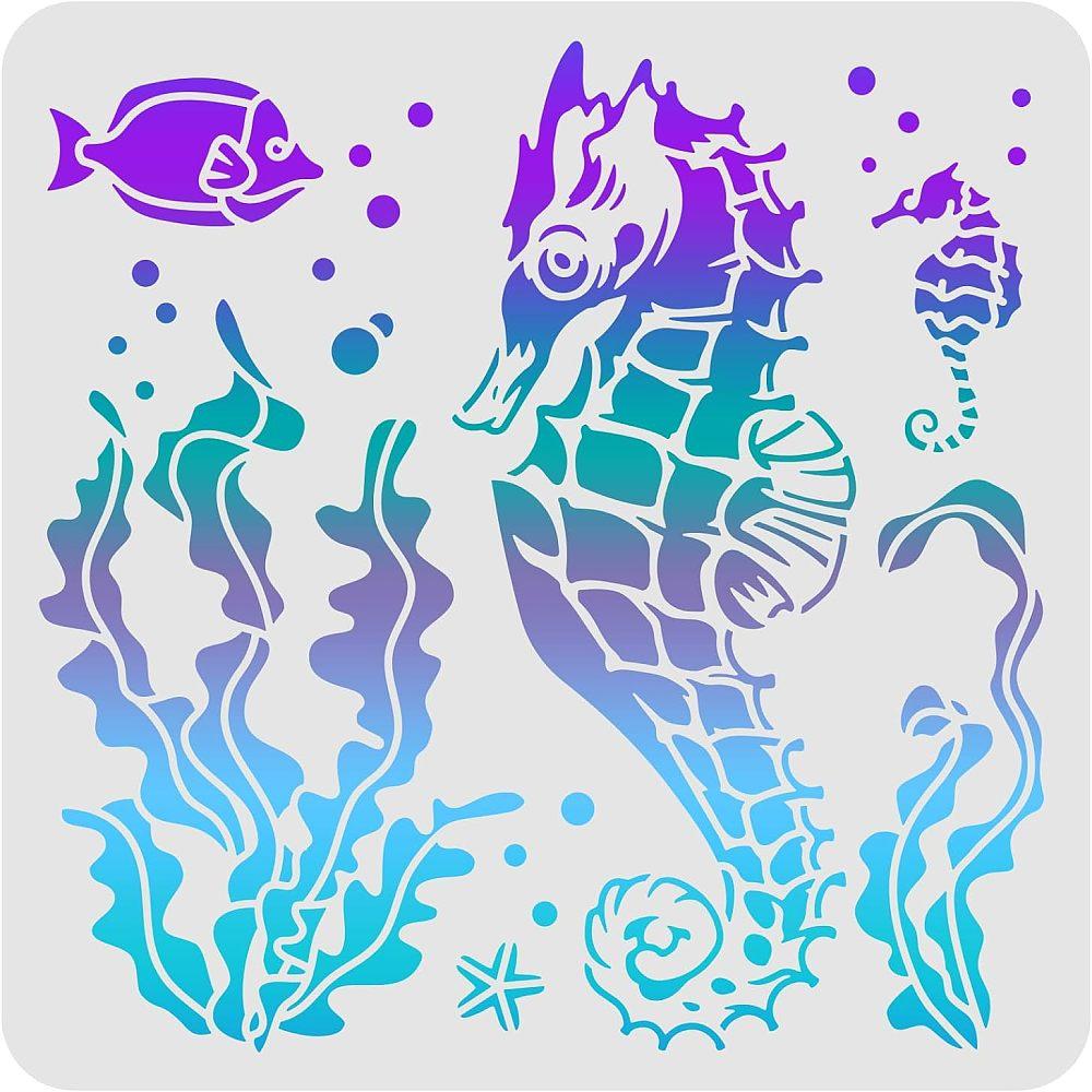 Plastic Reusable Drawing Painting Stencils Templates for Painting On Scrapbook Fabric Tiles Floor Furniture Wood Square Sea Horse Pattern 300x300mm