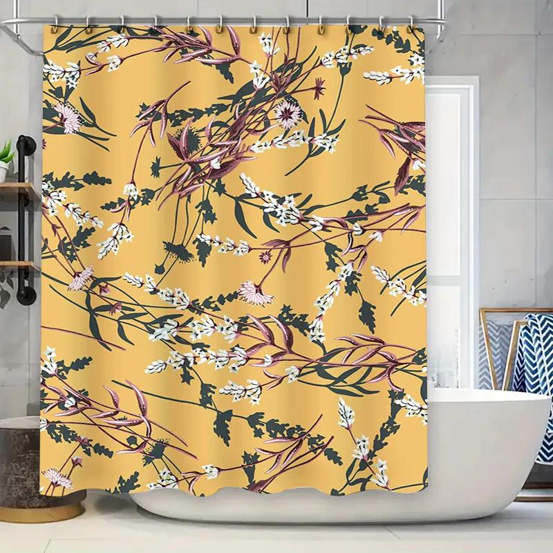 Yellow Bath Shower Curtain Flower Print Waterproof Home Decor Bathroom Accessories 3D Printed Fabric Blackout