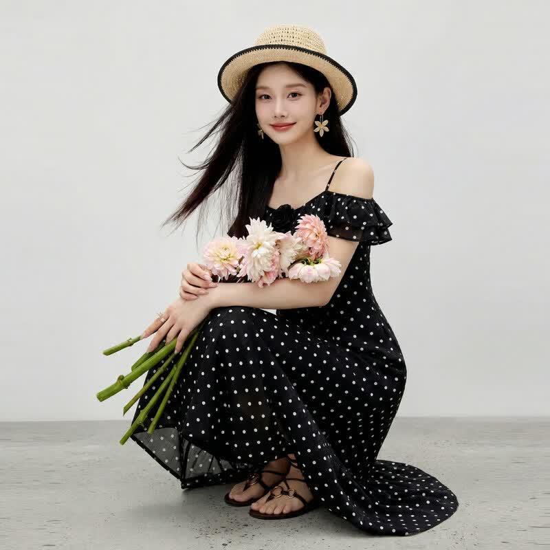 Women s Retro Polka Dot A-Line Camisole Dress XL