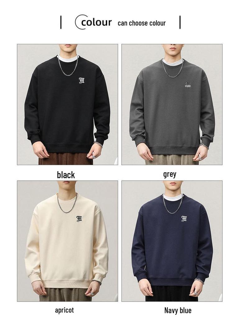2025 A/W Men's Heavyweight Crewneck Sweatshirt: Trendy, Embroidered, Loose-fit, Versatile Casual Sportswear