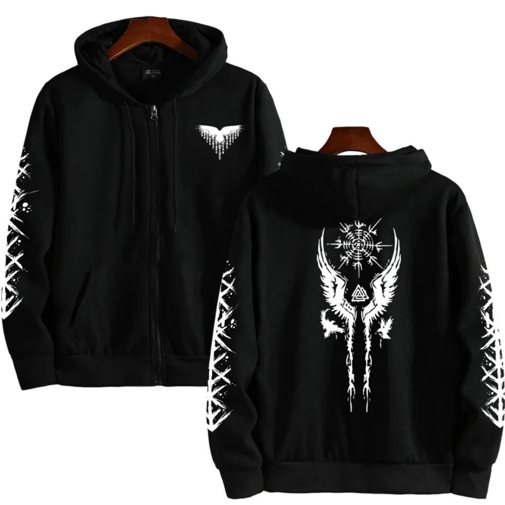 

Горячая Распродажа Мужская Толстовка Высокого Качества Худи на Молнии с Капюшоном Принт Древнего Викинга Ворона Осенне-Зимний Повседневный Спортивный Топ XL