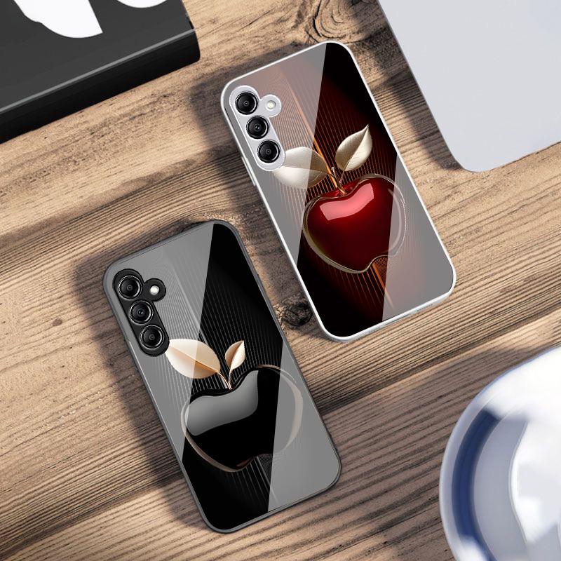 Stripe Gradient Apple Red For Samsung Galaxy A14 4G 20 30 52 20S 21S 22 32 33 34 42 50 51 53 54 70 71 72 73 5G Glass Phone Case