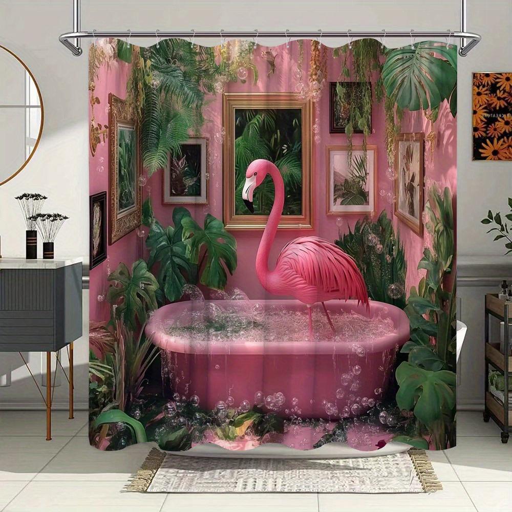 

Шикарная шторка для душа Фламинго - Водонепроницаемая, устойчивая к плесени, с тропическим розовым дизайном для ванны, для оригинального, стильного декора ванной комнаты W90XH180cm