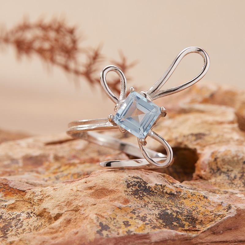 Butterfly Knot Natural Purple Citrine Garnet Olivine Topaz Ring Women'S S925 Sterling Silver Colored Jewelry