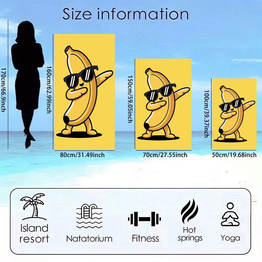 1pz Asciugamano da Spiaggia Banana Cartone Animato Hip-Hop Morbido Microfibra Asciugatura Rapida Assorbente per Piscina Vacanze al Mare