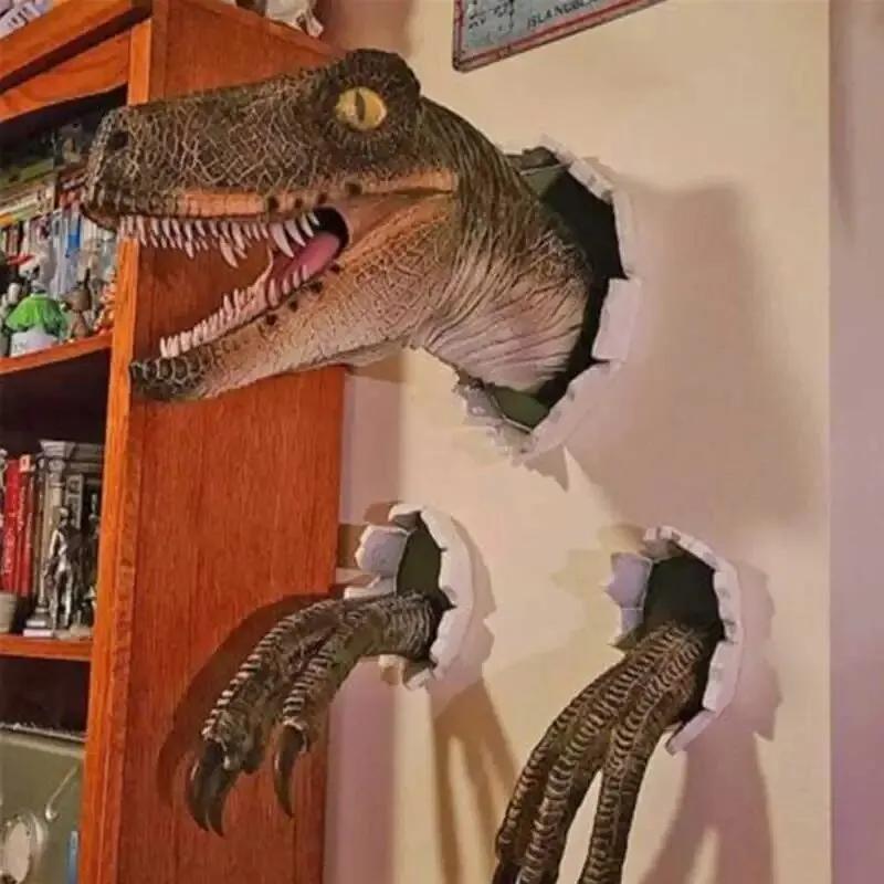 Dinosaur Wall Decoration Wall Breaker Velociraptor Set 3D Sculpture Ornament Wall Decoration Props Home Decorations