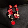 Awakened Lion Asymmetrical Chinese Style 2025 New Year Red Earrings