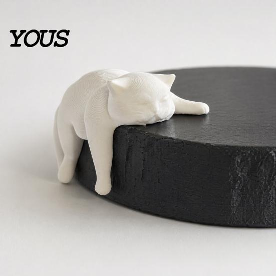 Modern Cat Ornament for Home 3D Printed Lazy Figurine, Sleeping Kitten Desk Decor, Cute Animal Statue Minimalist Room Office, DIY Paintable
