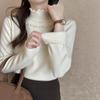 Fleece-Pullover mit halbem Rollkragen, Design mit Perlen, Oberteil für Damen, Herbst und Winter, Pilzkante mit integriertem Fleece-Unterteil, Strickpullover