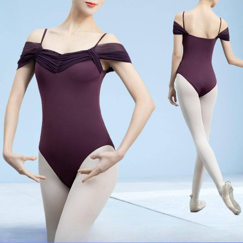 Maillots de Ballet para Práctica de Danza para Adultos para Mujeres, Maillot de Gimnasia, Body de Yoga de Manga Corta con Inserciones de Malla, Ropa de Baile para Bailarina