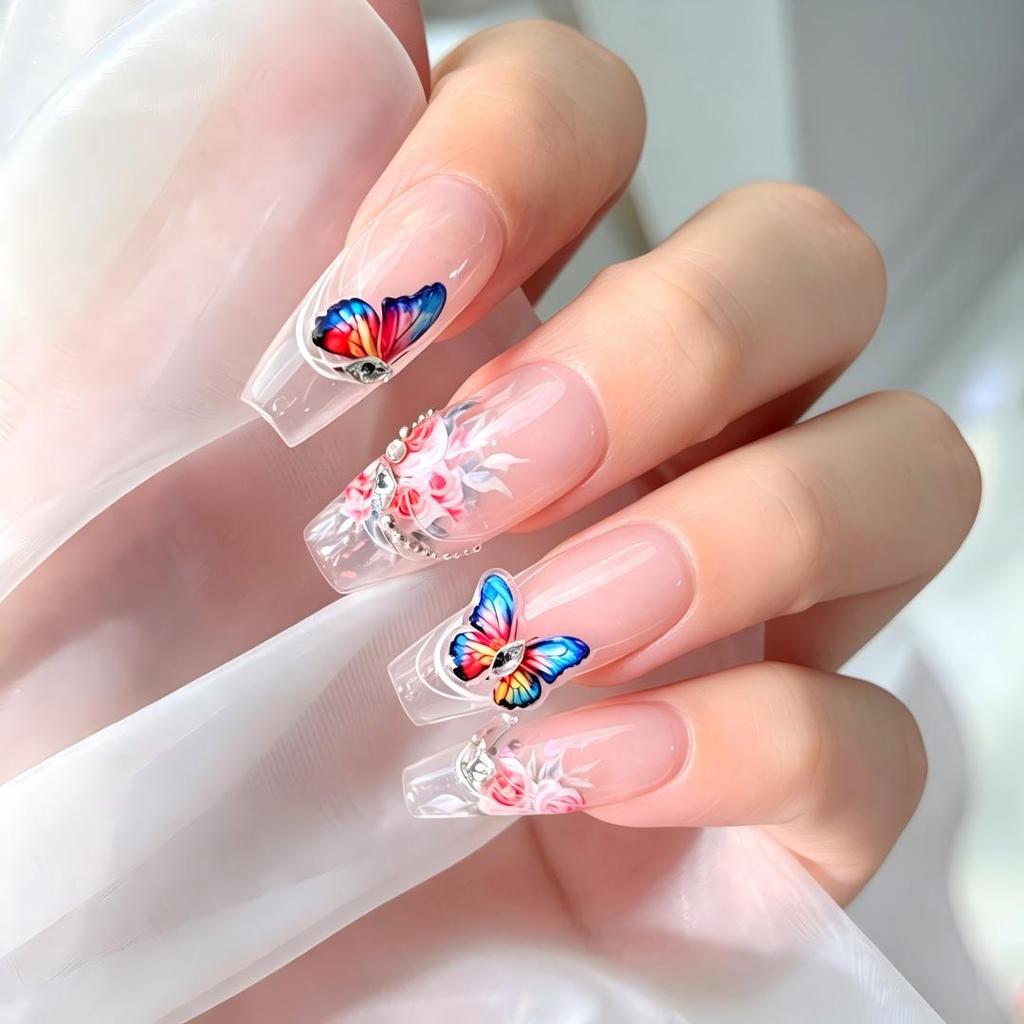 5D Butterfly Rose Flower Nail Art Stickers - 3D Flat Back Adhesive for Versatile DIY Designs