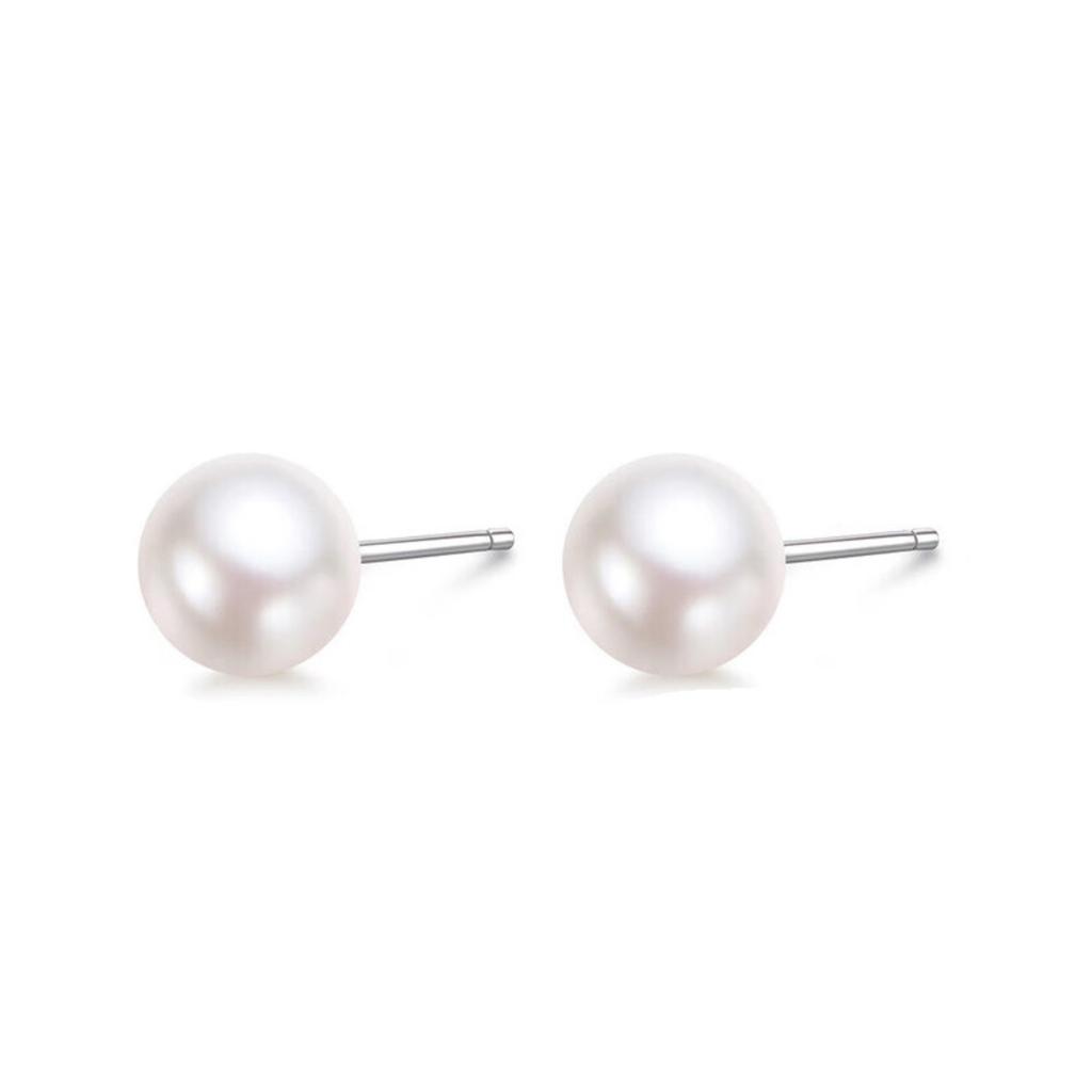 Sterling Silver Stud Earrings Simple Round Pearl Design Minimalist Korean Style Classic Everyday Wear Jewelry for Women Girls
