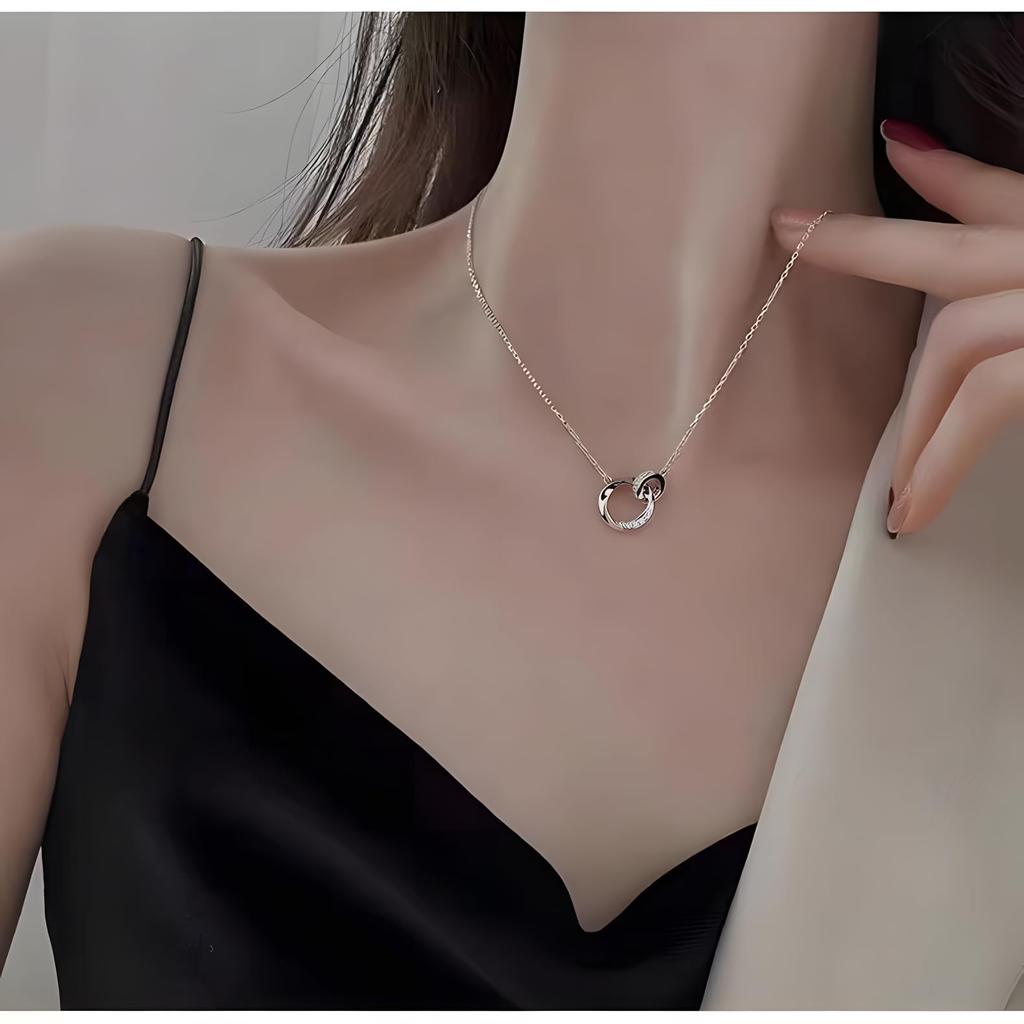 Collier pour Double Clavicule Rose Livré avec Boîte Cadeau [Hothrty] Femmes, Pendentif, Bague, Moebius, Argent, Or, Chaîne, Hypoallergénique, Élégant, Couples,