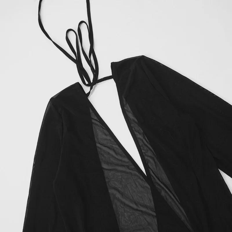 F24DS389 Women's Sexy Mesh Low-Cut Mini Dress